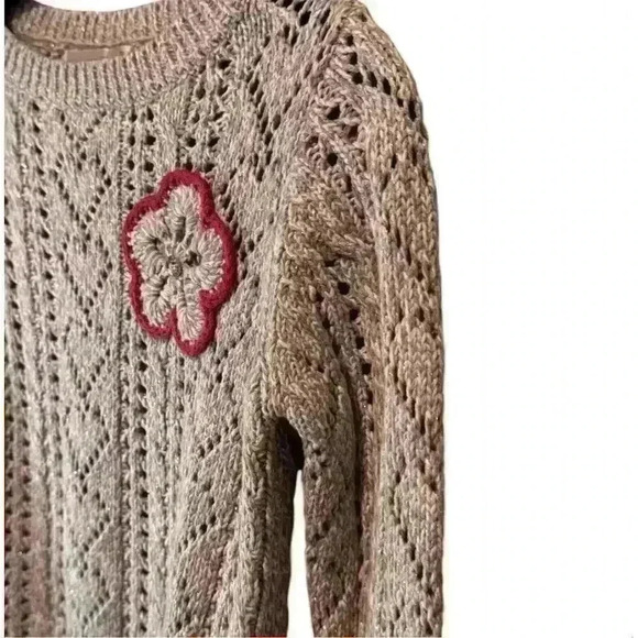 Maggie & Zoe Girls Gray Knit Sweater Large Pink Flower Pullover - Picture 3 of 5